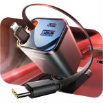 -JOYROOM JR-CCL07 60W 3-in-1 Retractable Car Charger with Type-C Cable Dark Grey - Image 3